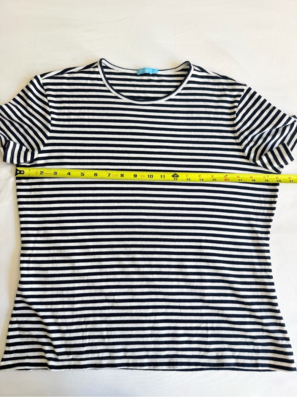 J. McLaughlin "Allie" Navy White Stripe Cotton Blend Nautical Short Sleeve Tee - Picture 14 of 15